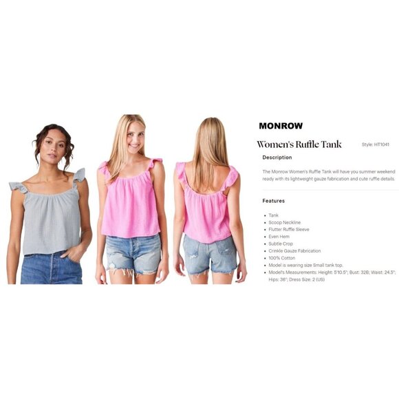 MONROW Ruffle Tank Top Sizes Small Medium Puckered Crinkle Gauze Charcoal HT1041 - Picture 8 of 9